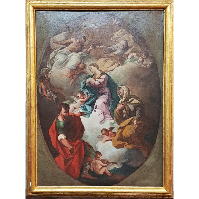 Circle of Sebastiano Conca, The Coronation of the Virgin Among the Saints, 1800s, Oil Painting on Canvas, Framed For Sale - Image 15 of 15