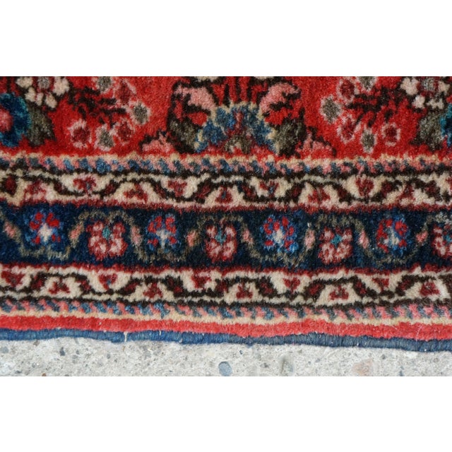 Vintage Hand-Knotted Oriental Wool Scatter Rug Mat Red Indigo Vase 2x2' For Sale - Image 10 of 12