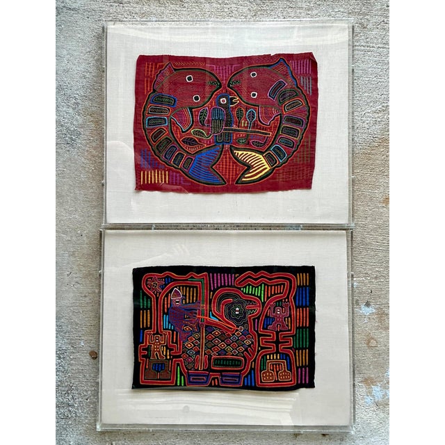 Vintage Lucite Boxed Mola Textile Art - Pair For Sale - Image 16 of 18