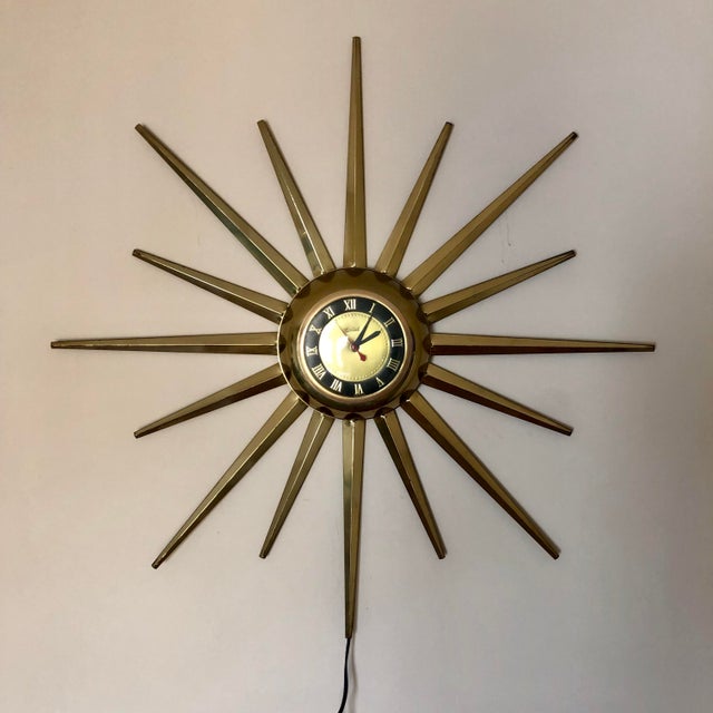 Mid Century United Brass Starburst Wall Clock Chairish