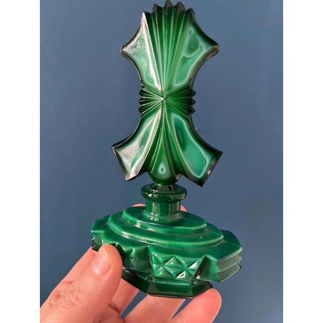 Art Deco Malachite Glass Perfume Bottles Pair For Sale - Image 18 of 18