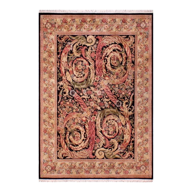 Art Nouveau 1990's Pak-Persian Black/Beige Wool Rug - 9'1'' X 11'3'' For Sale