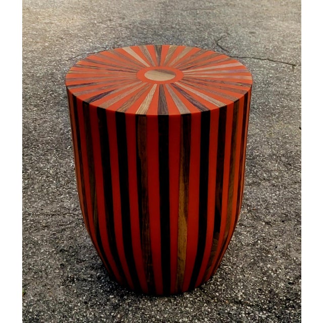 Moroccan Contemporary Traditional Moroccan Resin and Walnut Wood Stool / Orange Bell Shape For Sale - Image 3 of 7