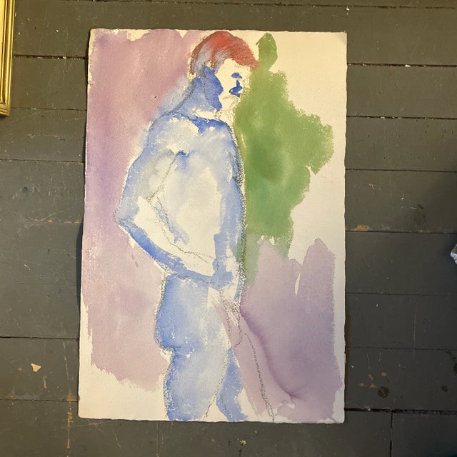 1970’s Vintage Original Male Nude Watercolor Painting Double Sided For Sale In Philadelphia - Image 6 of 6