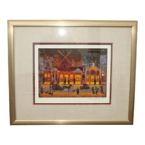 Vintage Picture Moulin Rouge La Nuit Serigraph by Claude Germond Certi. 150/300