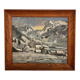 Mid-Century Oil Painting Village in the Mountains by Wilhelm Kaufman For Sale