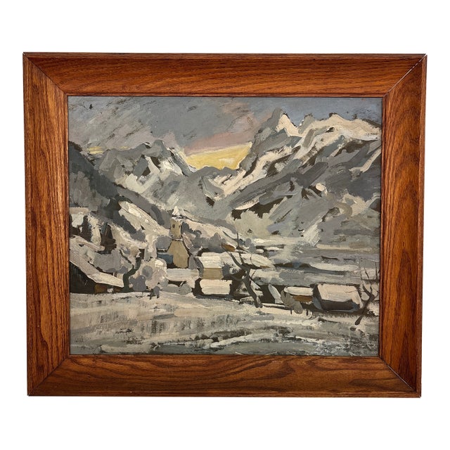 Mid-Century Oil Painting Village in the Mountains by Wilhelm Kaufman For Sale