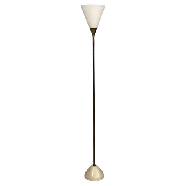 Mid-Century Modern Italian Brass, Glass and Iron Floor Lamp, 1950s For Sale