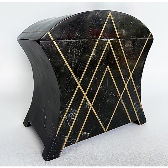 1970s Vintage Maitland-Smith Tessellated Stone and Brass Table Box For Sale - Image 5 of 5