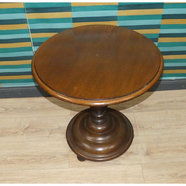 1920s Antique Oak Round Side Table with Base and Pedestal Foot, 1920s For Sale - Image 5 of 14