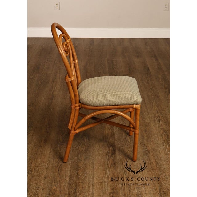 Coastal Style Pair Of Rattan Dining Chairs With Upholstered Seats For Sale - Image 10 of 18