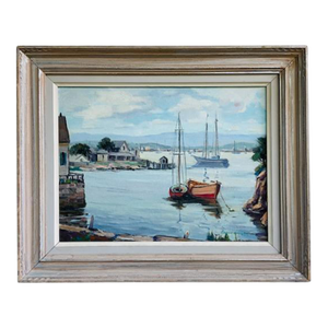 Carol Haydan Coastal Marine Harbor Scene Oil on Canvas Board