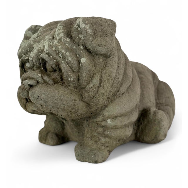Vintage English Bulldog Garden Ornament Dog Statue With Weathered Patina For Sale - Image 4 of 12