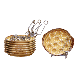 16 Pieces French Gien Ceramic Escargot Plates With Matching Spoons, Circa 1920