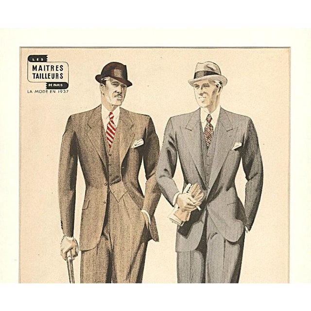 This is a RARE hard to find lithograph. It is an original French men’s tailoring lithograph that features classic styling...
