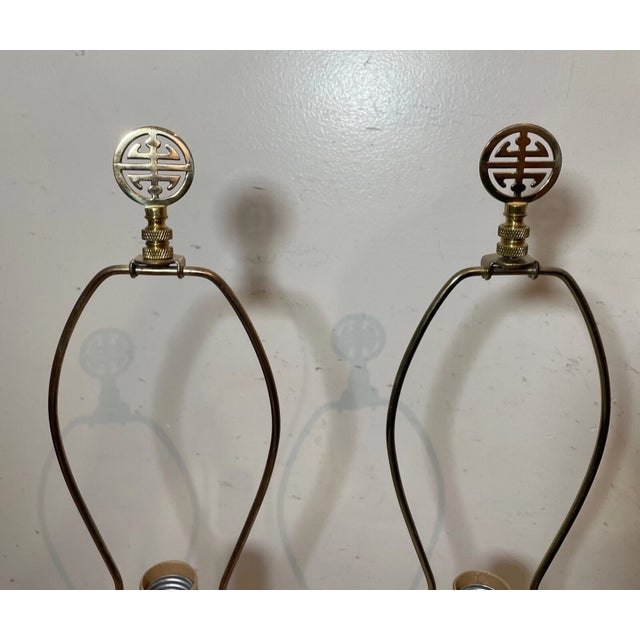 Pair of Tall Vintage Brass Crystal Marble Electric Parlor Table Lamps Antique For Sale - Image 9 of 12