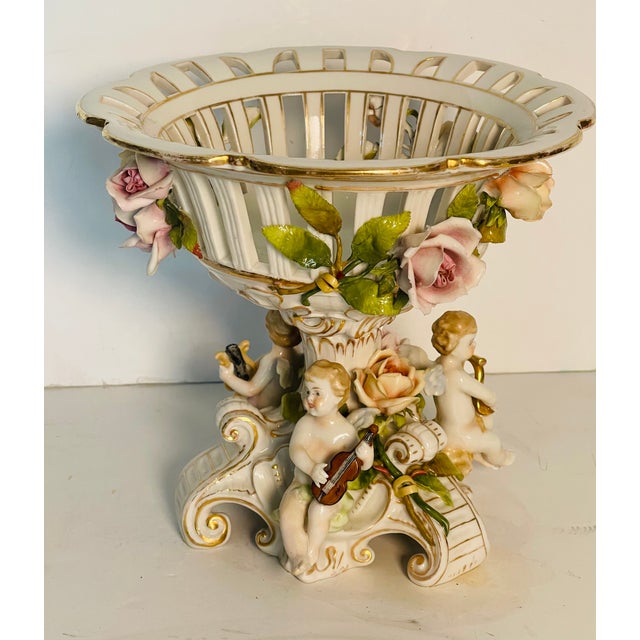 Gorgeous Dresden Antique Porcelain Centrepiece With Putti’s Musical Instruments For Sale - Image 4 of 10