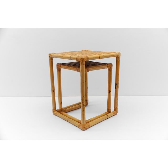 Beige Mid-Century Bamboo and Rattan Side Tables or Stools, 1960s, Set of 2 For Sale - Image 8 of 10