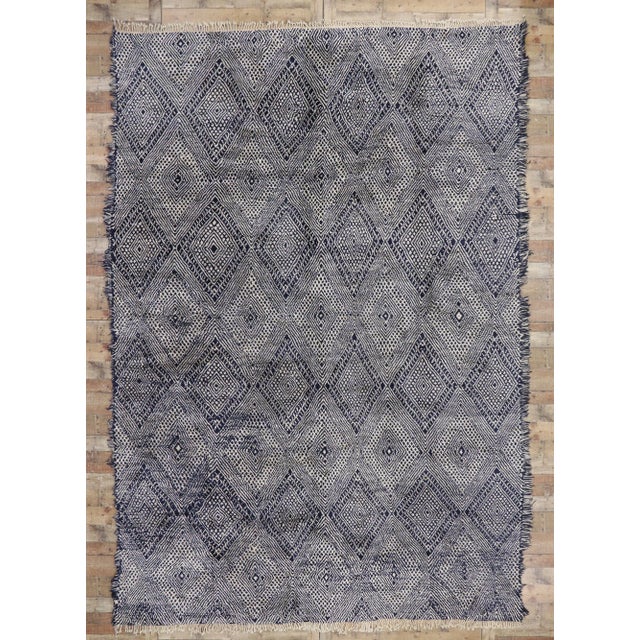 Navy Blue Plush Beni Mrirt Moroccan Rug - 10'00 X 14'07 For Sale - Image 8 of 9