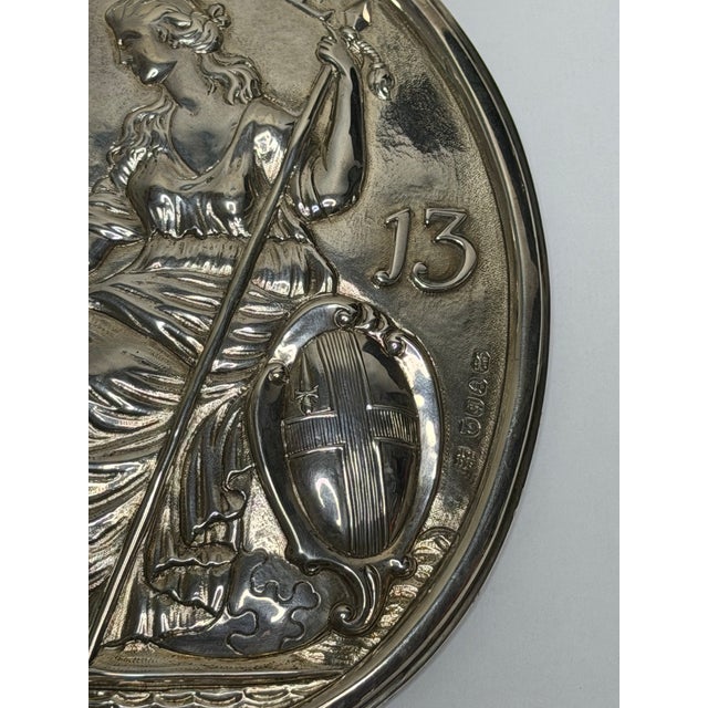 George III London Assurance Britannia Plaque – Hallmarked Sterling Silver, Hennell Family, London, Circa 1801 For Sale - Image 6 of 18