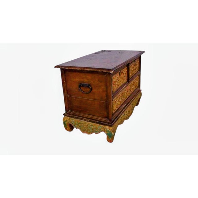 19th Century Antique Chinese Hand-Carved Wood Chest With Gilt Details For Sale - Image 5 of 6