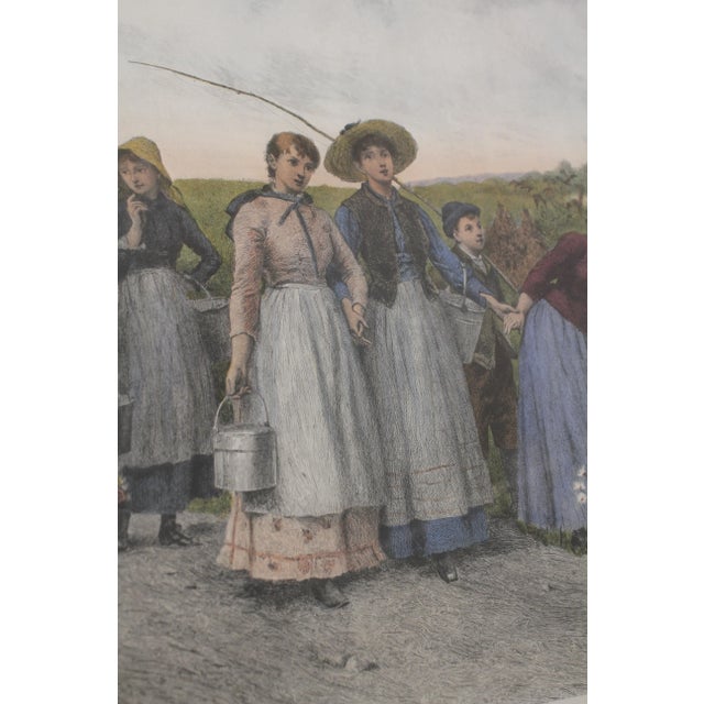 1900 - 1909 Large Colored Engraving Print of Woman in Field For Sale - Image 5 of 13