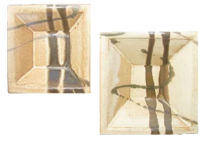 Mid-Century Abstract Bamboo Motif Art Pottery Bowls, Signed - A Pair