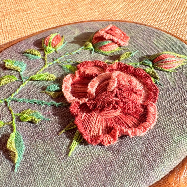 Rose Handmade 3d Rose Flower Embroidery Wall Art For Sale - Image 8 of 13