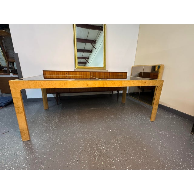 1980s Henredon Scene Two Burl Wood Mirror Dining Table For Sale - Image 10 of 12