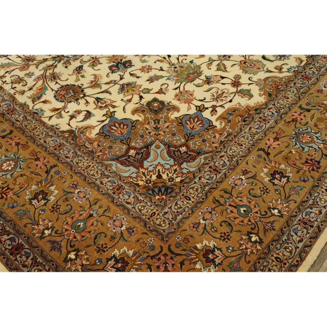 1940s Luminous Beige Shah Abbas Floral Antique Tabriz Handknotted Room Size Rug For Sale - Image 4 of 7