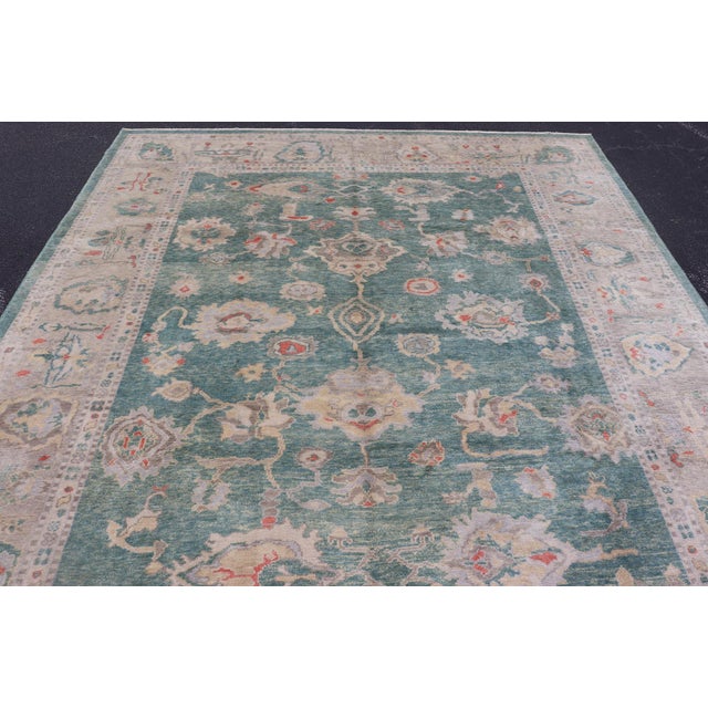 Green Color Turkish Oushak Rug by Keivan Woven Arts 10'7'' X 13'8'' For Sale - Image 9 of 18