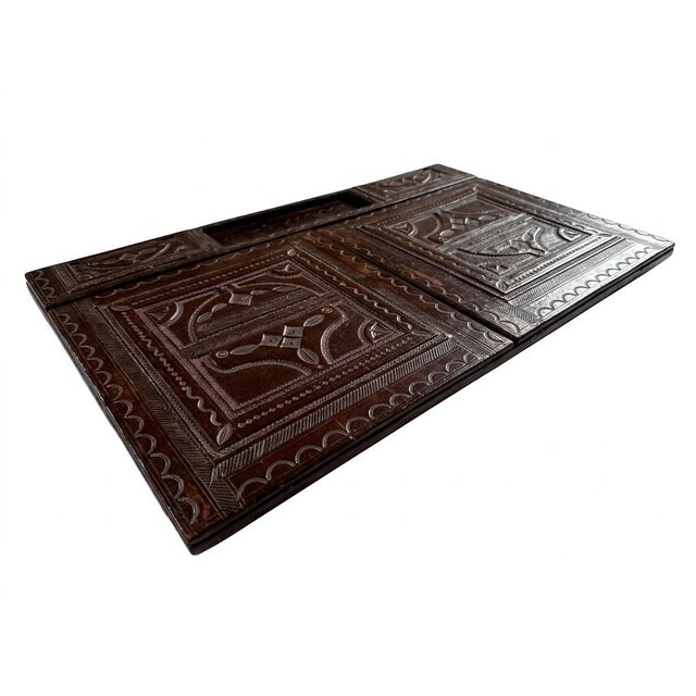 Large 20th Century North African Hand-Tooled Foldable Leather Writing Desk Pad Blotter, 1950s For Sale - Image 6 of 14