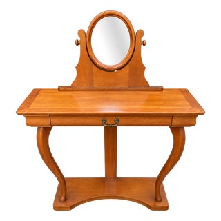 Cherrywood Console Dressing Table with Adjustable Oval Mirror, 1970s For Sale