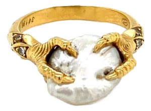 Carrera Y Carrera Diamond Pearl 18k Yellow Gold Claw Ring, Size 6.5