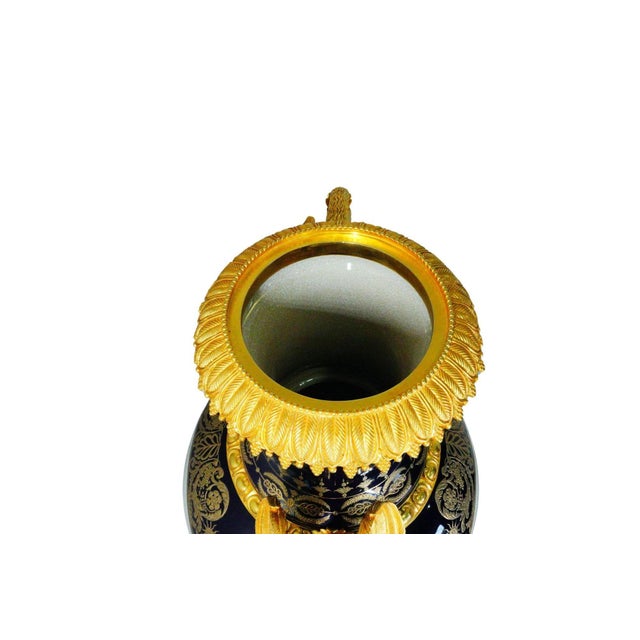 Early 20th Century French Oversized Cobalt Blue Porcelain Vases With Gilt Bronze Details- Set of 2 For Sale - Image 10 of 12