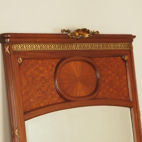 Antique Mahogany Trumeau Wall Mirror with Inlays, 1890 For Sale - Image 13 of 13