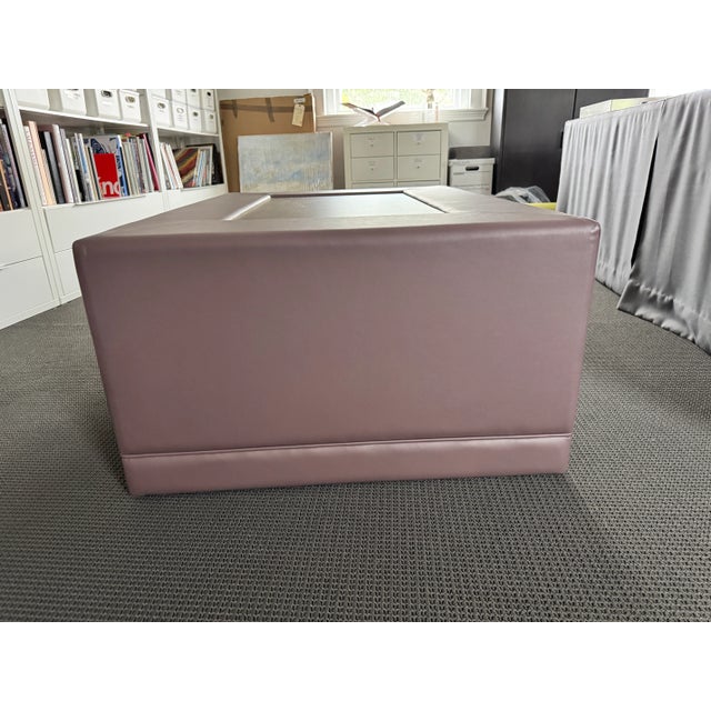 Transitional Custom Ottoman on Wheels With Walnut Insert For Sale - Image 3 of 8
