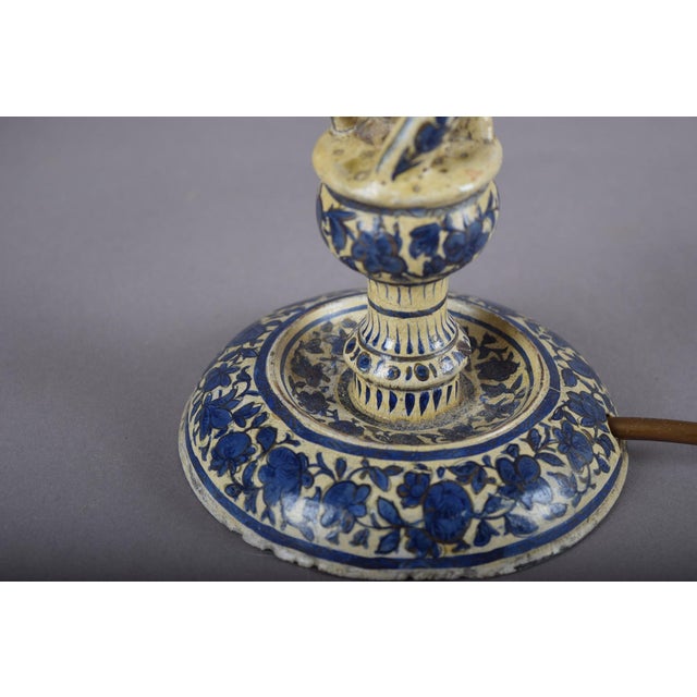 Large Antique Kashmiri Blue and White Candlestick Lamps, 1890s, Set of 2 For Sale - Image 9 of 17