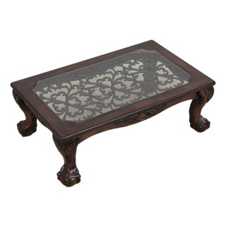Large Clawfoot Glass Top Coffee Cocktail Table For Sale