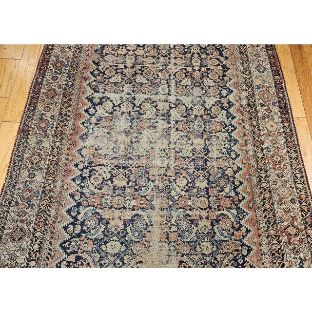 Antique Persian Malayer Gallery Rug, Hand-Knotted Wool, Geometric Pattern, 7x15, Blue & Ivory For Sale - Image 12 of 18