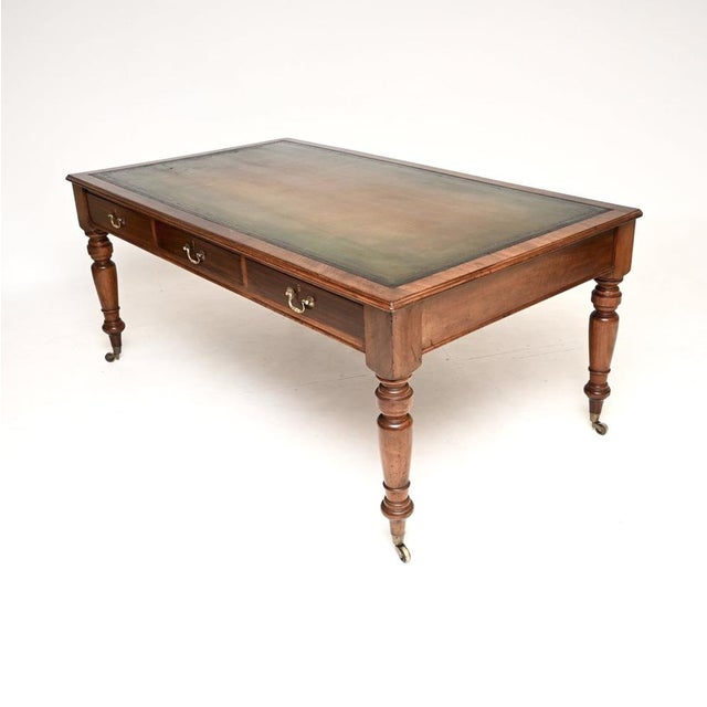 Large Antique Victorian Walnut Library Table, 1860 For Sale - Image 4 of 14