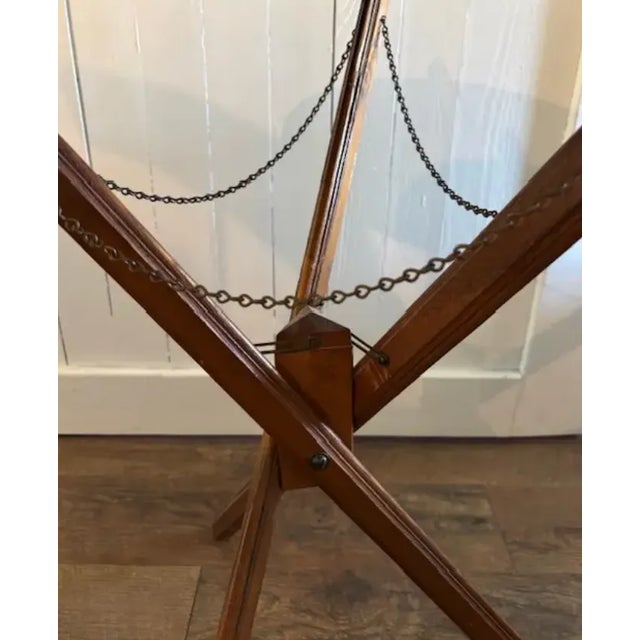 1940’s American Marquetry Top Tri-Pod Side Table, Game Table With Chain Connector Swags For Sale In New York - Image 6 of 10