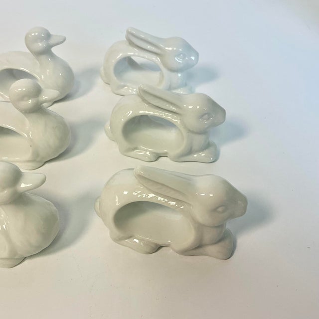 1970s Vintage French Blanc Porcelain Barn Yard Animal Napkin Rings - Set of 12 - Easter. For Sale - Image 10 of 14