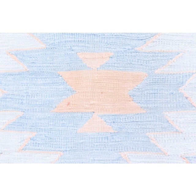Baby Blue Doris Leslie Blau Vintage Indian Dhurrie Geometric Blue Flatweave Cotton Rug For Sale - Image 8 of 9