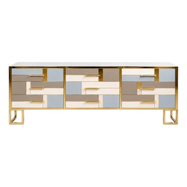 Italian Sideboard with Glass and Brass from Justfurnituress SRL For Sale