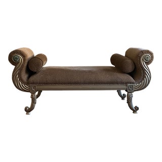 Ornate Golden Upholstered Bench For Sale