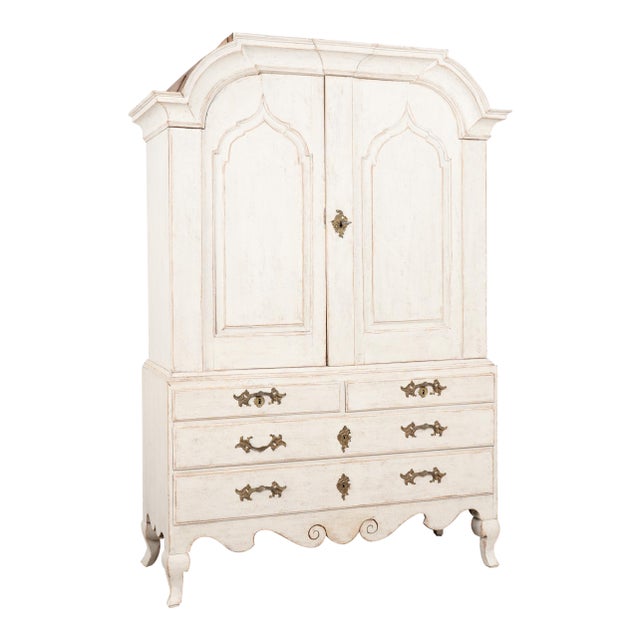 18th Century Large Swedish Pine Wedding Cabinet Painted White For Sale
