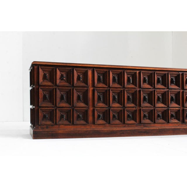 Spanish Brutalist Sideboard in Carved Wood, 1960s For Sale - Image 9 of 10