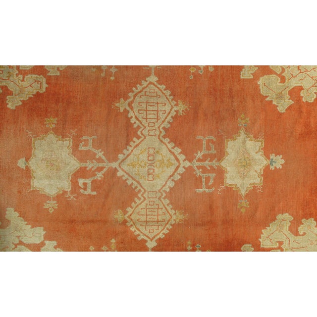 Antique Oushak Carpet, Oriental Rug, Handmade Rug Saffron, Light Blue and Coral For Sale - Image 14 of 18