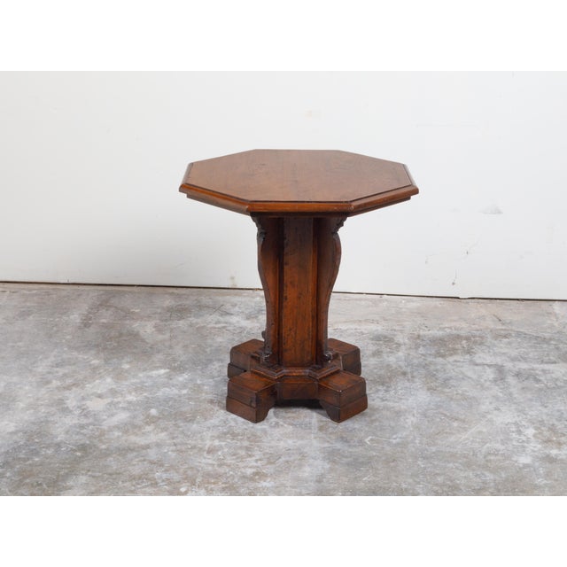 Italian Italian 19th Century Walnut Side Table with Octagonal Top and Pedestal Base For Sale - Image 3 of 12